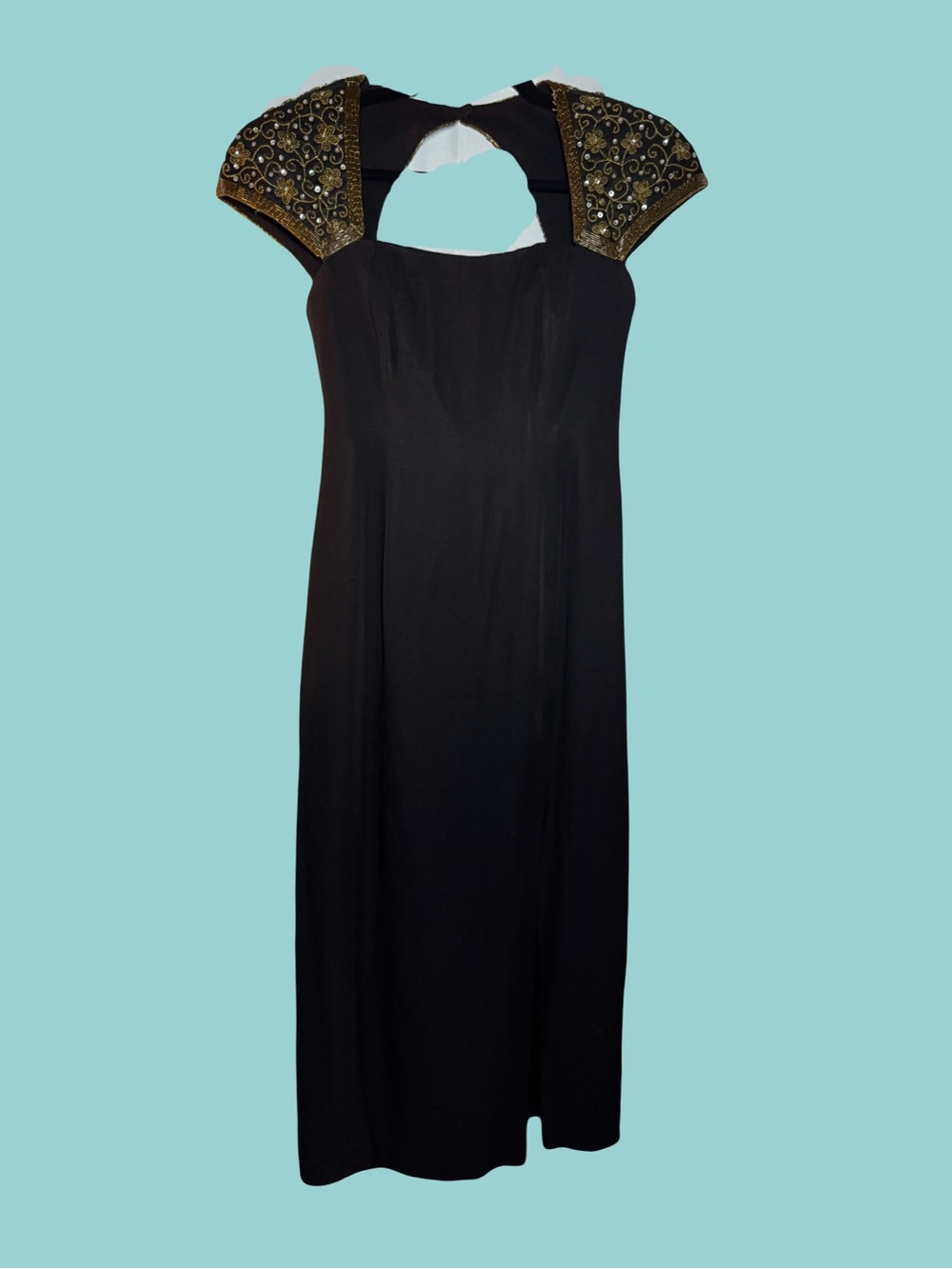 Vintage En Français Black Cocktail Dress Beaded Shoulder 80s 90s size 4 petite